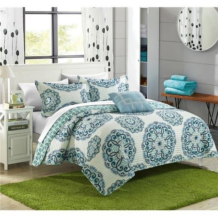 CHIC HOME Chic Home QS4060-BIB-US 8 Piece Madarcos Super Soft Microfiber Large Printed Medallion Reversible with Geometric Printed Backing Full & Queen Quilt Set; Green with Sheet Set QS4060-BIB-US